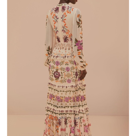 ♥️ FARM Rio Cream Winter Garden Ruffle Maxi Dress - Picture 7 of 11